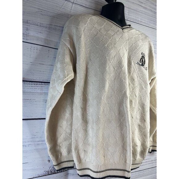 Vintage Scottish Isle V-Neck Cream Golf Cable Knit Cardigan Men's Size M Preppy - Picture 2 of 11